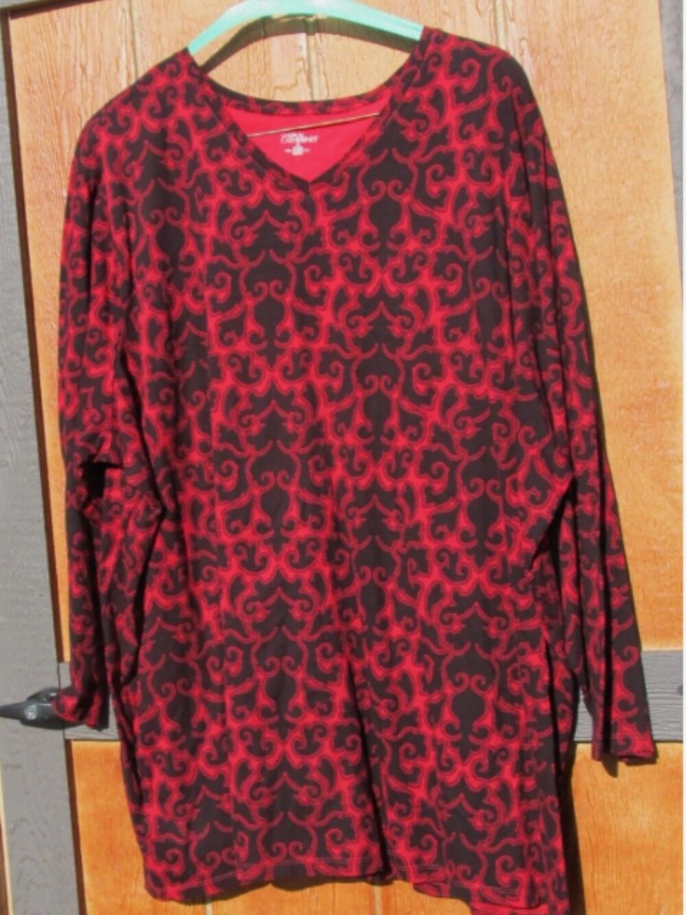 Liz & Me for Catherines 5x 34/36 W paisley red and black blouse shirt tunic